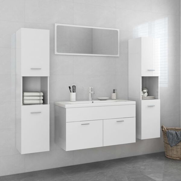 vidaXL Set Mobili da Bagno Bianco Lucido in Legno Multistrato