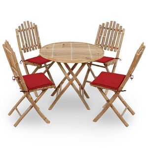 vidaXL Set da Pranzo da Giardino 5 pz Pieghevole con Cuscini in Bamb&ugrave;