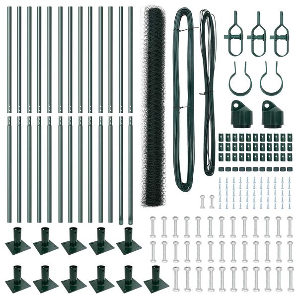 vidaXL Recinzione con pali. Verde 1.6 x 25 m Acciaio rivestito in PVC