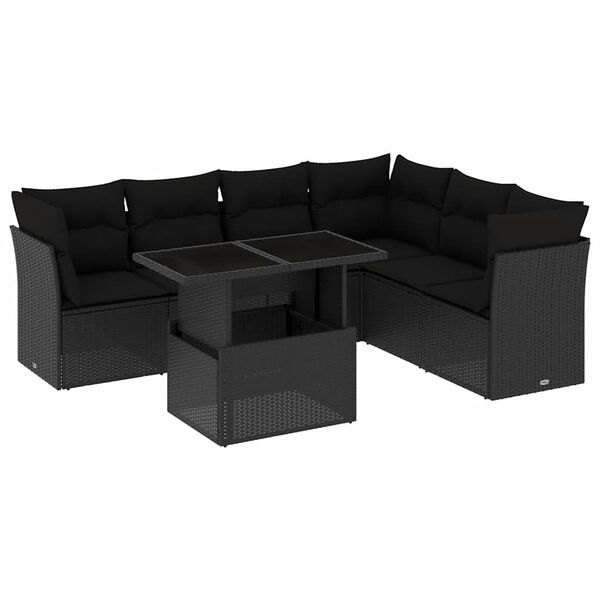 vidaXL Set Divani da Giardino con Cuscini 7pz Nero Polyrattan