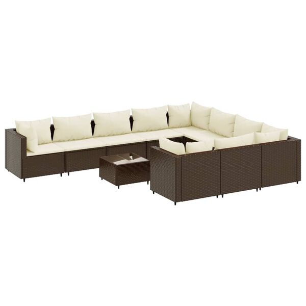 vidaXL Set Divani da Giardino 11 pz con Cuscini Polyrattan Marrone