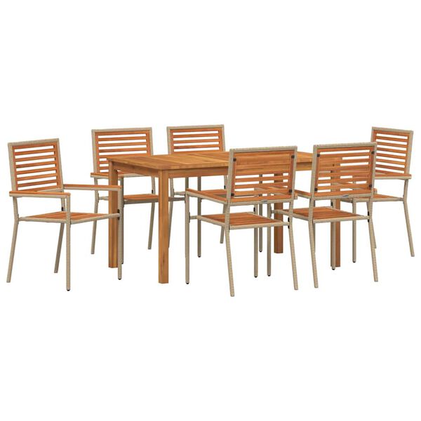 vidaXL Set da Pranzo per Giardino 7 pcs Beige Poly Rattan