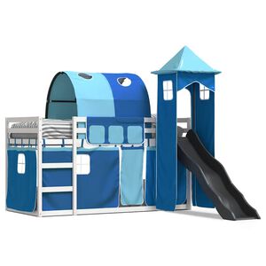 vidaXL Letto a Castello con Scivolo e Tende Blu 90x200 cm