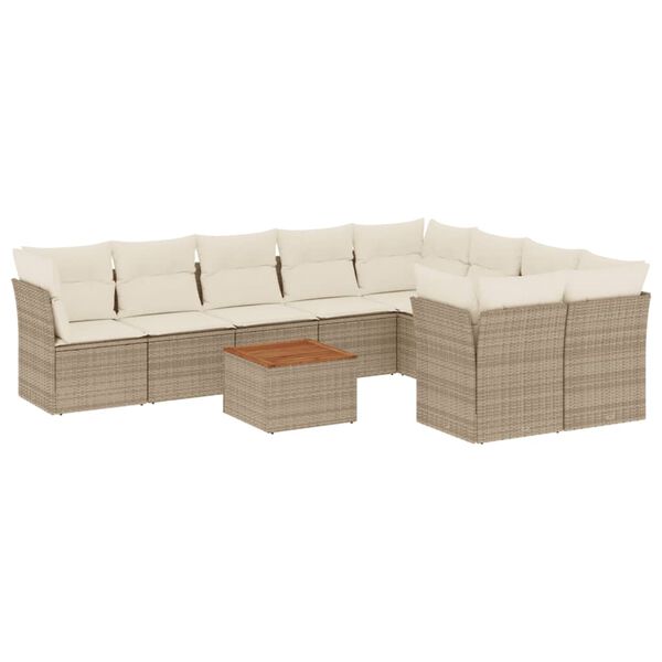 vidaXL Set Divano da Giardino 10 pz con Cuscini Beige in Polyrattan