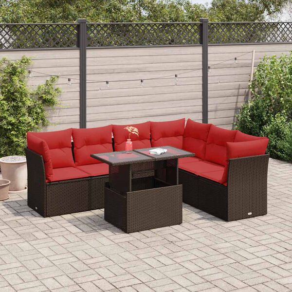 vidaXL Set Divani da Giardino 7pz con Cuscini Marrone Polyrattan Acacia