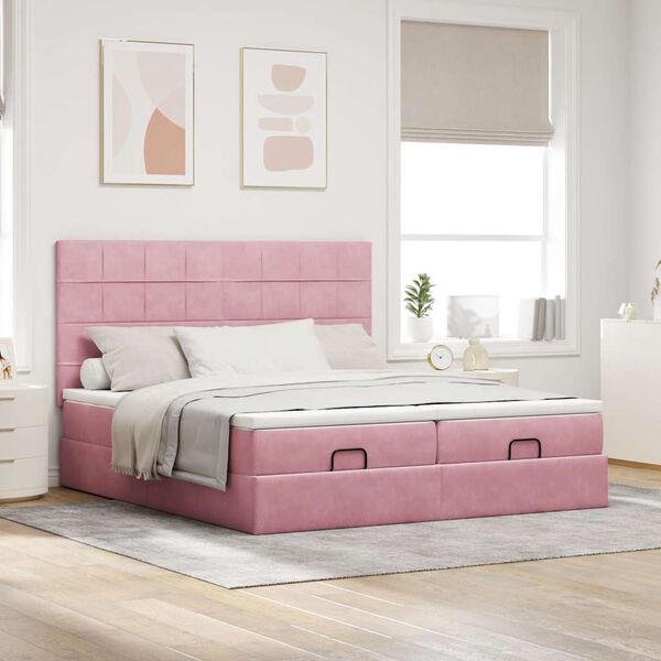 vidaXL Struttura Letto Pouf con Materassi Rosa 160x200 cm Velluto