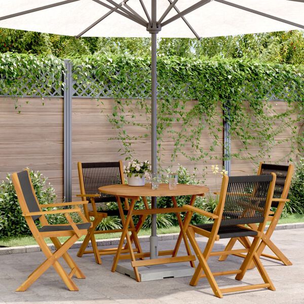 vidaXL Set Pranzo da Giardino 5 pz Nero Polipropilene e Legno Massello