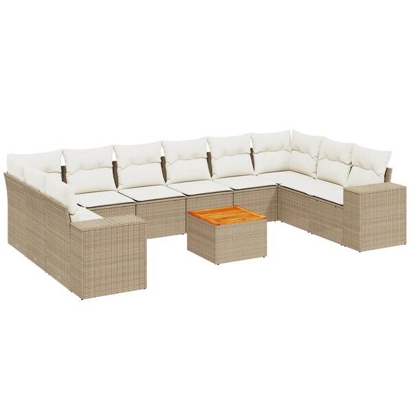 vidaXL Set Divani da Giardino 11 pz con Cuscini Beige in Polyrattan