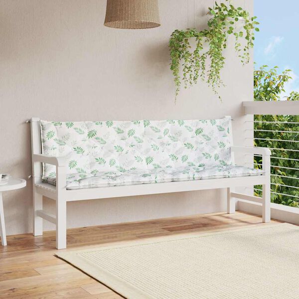 vidaXL Cuscini Panca Giardino 2 pz Motivo a Foglie 200x50x7 cm Tessuto