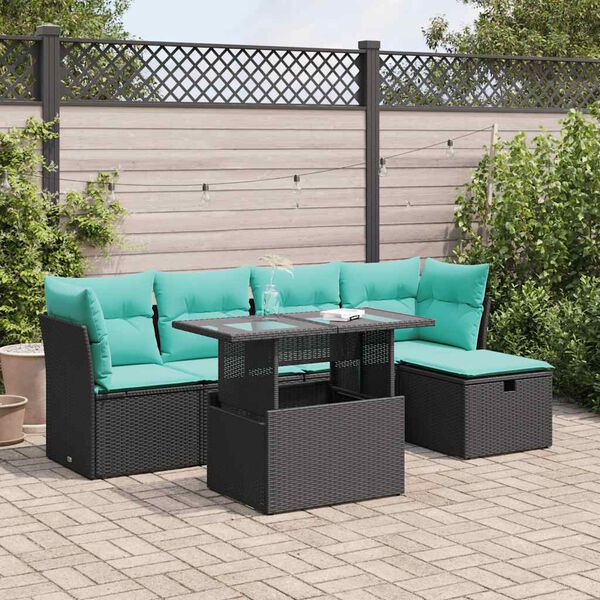 vidaXL Set Divano da Giardino 6 pz con Cuscini Nero Polyrattan Acacia