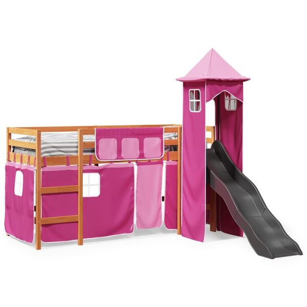 vidaXL Letto a Soppalco con Torre Bambini Rosa 80x200cm Massello Pino