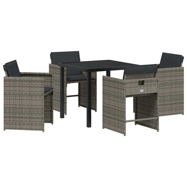 vidaXL Set da Pranzo per Giardino 5 pcs Grigio polyrattan