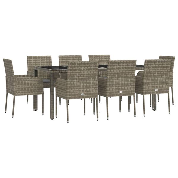 vidaXL Set da Pranzo da Giardino 9 pz con Cuscini in Polyrattan Grigio