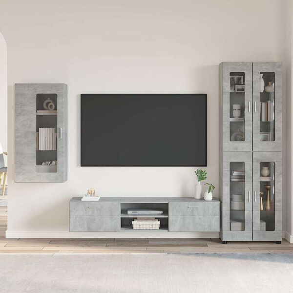 vidaXL Set mobile TV con porta FLORIN Grigio cemento Legno multistrato
