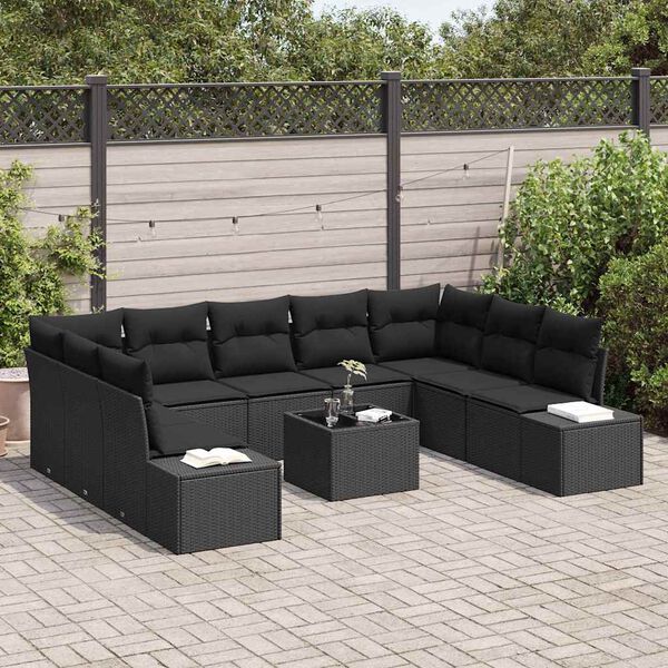 vidaXL Set Divano da Giardino con cuscino 9 pcs Nero Polyrattan