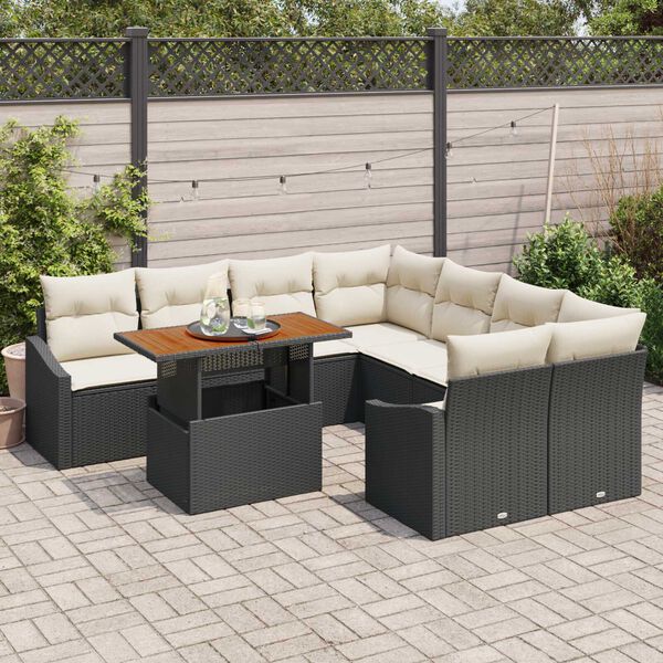 vidaXL Set Divano da Giardino con archiviazione 9 pcs Nero Poly Rattan
