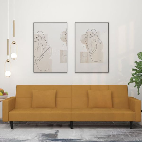 vidaXL Divano Letto a 2 Posti con 2 Cuscini Marrone in Velluto