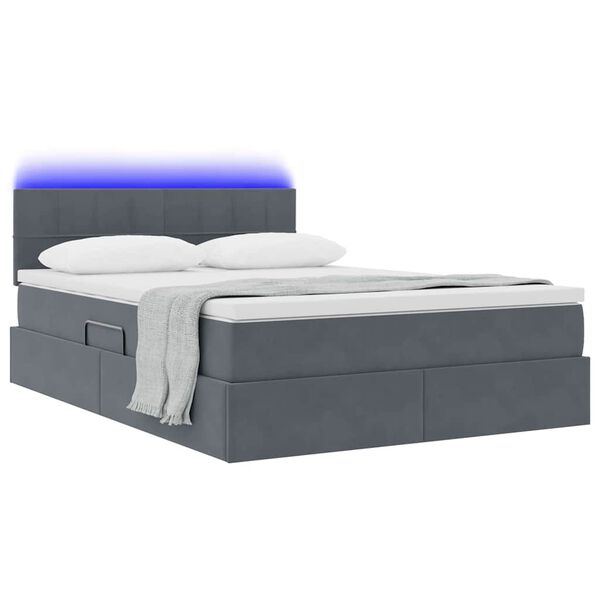 vidaXL Letto con contenitore e LED Grigio scuro 140 x 200 cm Velluto