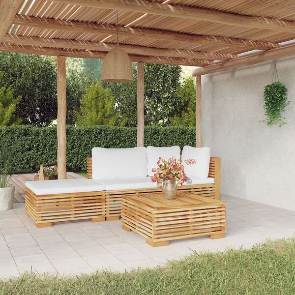 vidaXL Set Divani da Giardino 4 pz con Cuscini Legno Massello di Teak