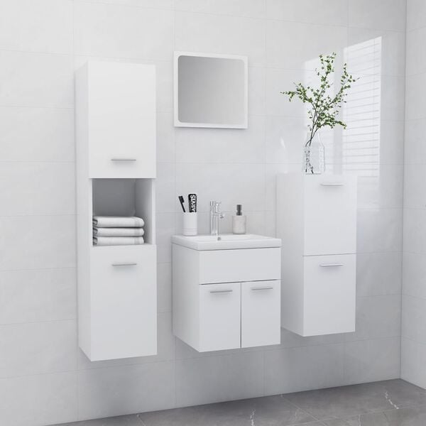 vidaXL Set Mobili da Bagno Bianco in Legno Multistrato