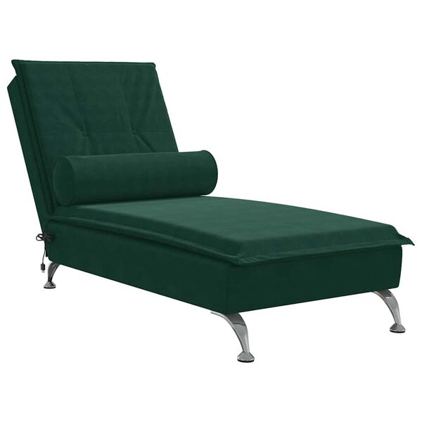 vidaXL Chaise Longue Massaggi con Capezzale Verde Scuro in Velluto