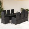 vidaXL Set da Pranzo da Giardino 9 pz con Cuscini Nero in Polyrattan