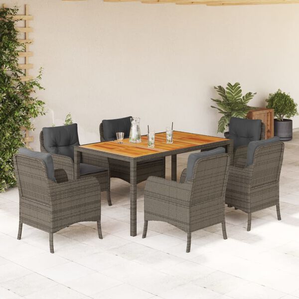 vidaXL Set da Pranzo da Giardino 7 pz con Cuscini in Polyrattan Grigio