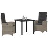 vidaXL Set da Pranzo per Giardino con cuscino 3 pcs Grigio polyrattan