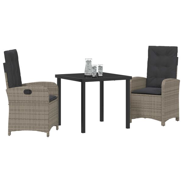 vidaXL Set da Pranzo per Giardino con cuscino 3 pcs Grigio polyrattan