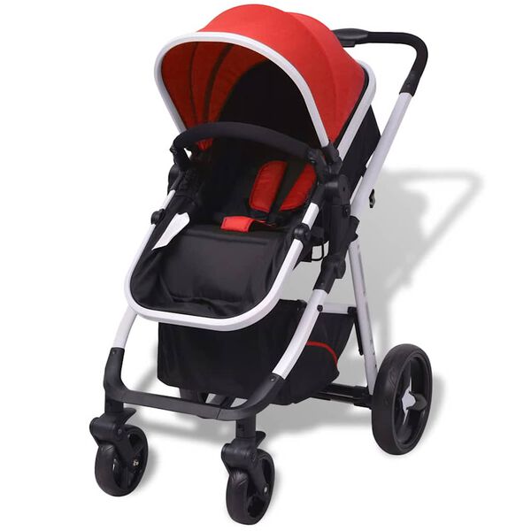 vidaXL Passeggino 3 in 1 in Alluminio Rosso e Nero