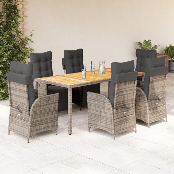 vidaXL Set da Pranzo da Giardino 7 pz con Cuscini in Polyrattan Grigio