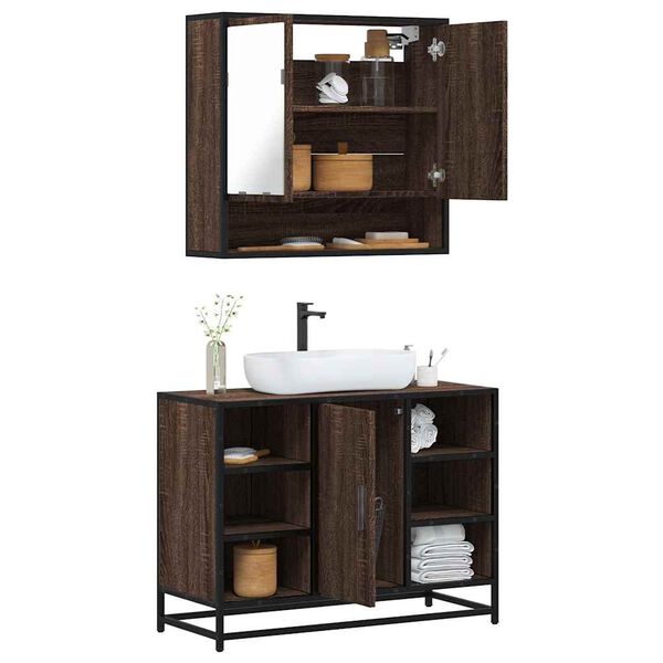 vidaXL Set Mobili da Bagno 2 pz Rovere Marrone in Legno Multistrato