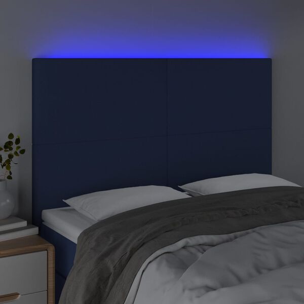 vidaXL Testiera a LED Blu 144x5x118/128 cm in Tessuto