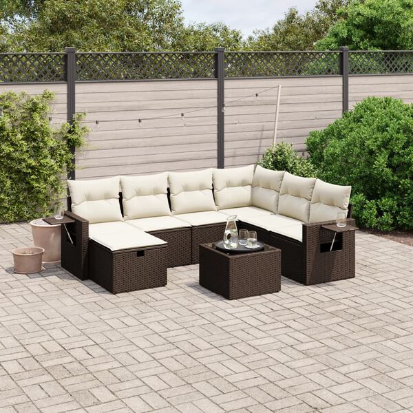 vidaXL Set Divani da Giardino 8 pz con Cuscini Marrone in Polyrattan