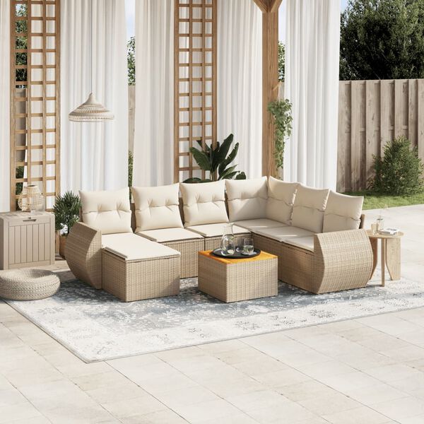 vidaXL Set Divano da Giardino 8 pz con Cuscini Beige in Polyrattan