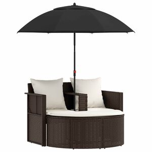 vidaXL Lettino da Giardino con Ombrellone Marrone in Polyrattan