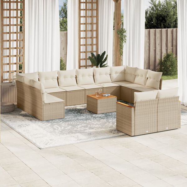 vidaXL Set Divano da Giardino 13 pz con Cuscini Beige in Polyrattan