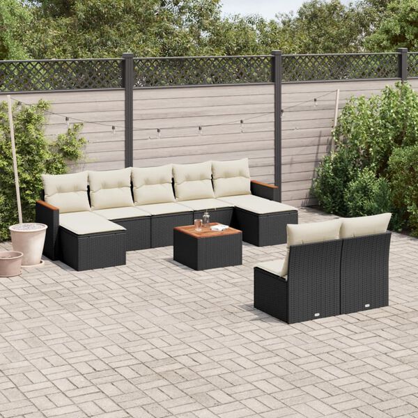 vidaXL Set Divani da Giardino 10pz con Cuscini in Polyrattan Nero