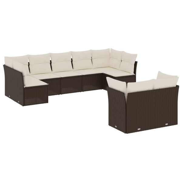 vidaXL Set Divani da Giardino 9pz con Cuscini Marrone in Polyrattan