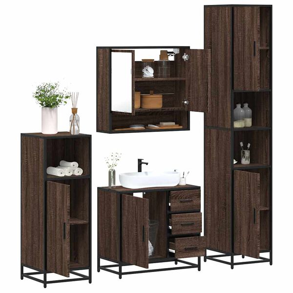 vidaXL Set Mobili da Bagno 4 pz Rovere Marrone in Legno Multistrato