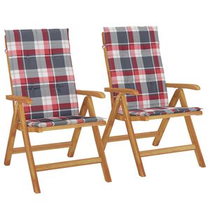 vidaXL Sedie Reclinabili Pieghevoli con Cuscini 2 pz in Legno di Teak