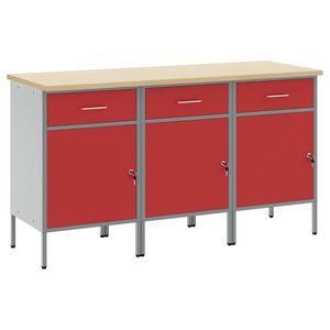 vidaXL Mobile da lavoro 3 pz Rosso e Grigio 150 x 55 x 85 cm
