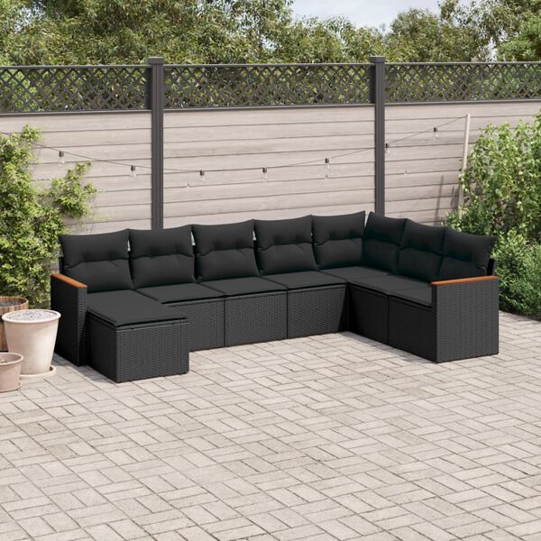 vidaXL Set Divani da Giardino con Cuscini 8 pz Nero in Polyrattan