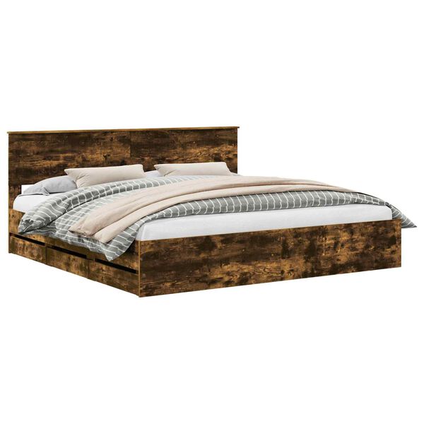 vidaXL Struttura del letto con cassetto Rovere fum&eacute; 200 x 200 cm