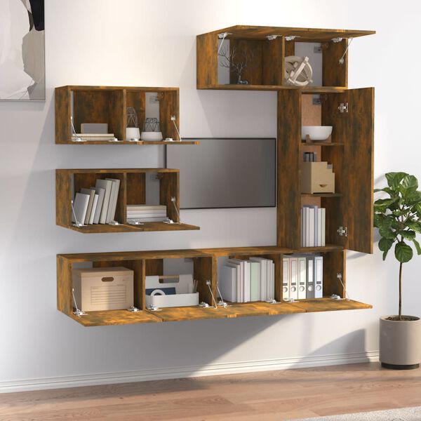 vidaXL Set di Mobili Porta TV 6 pz Rovere Fumo in Legno Multistrato