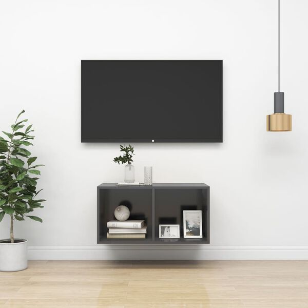 vidaXL Mobile TV da Parete Grigio 37x37x72 cm in Legno Multistrato