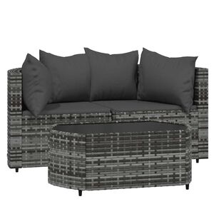 vidaXL Set Divani da Giardino 3 pz con Cuscini in Polyrattan Grigio