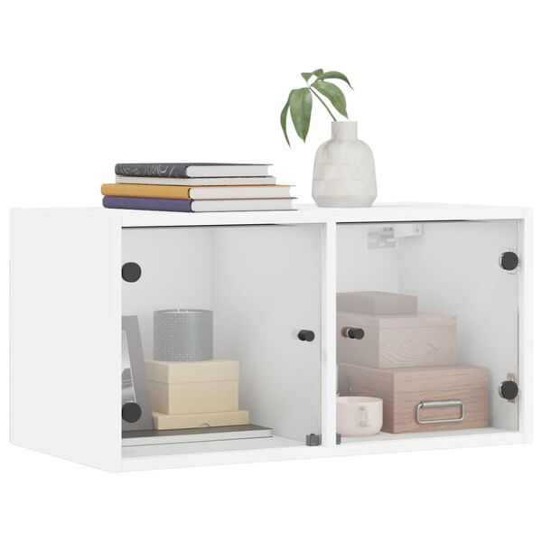 vidaXL Mobile a Muro con Ante in Vetro Bianco 68,5x37x35 cm