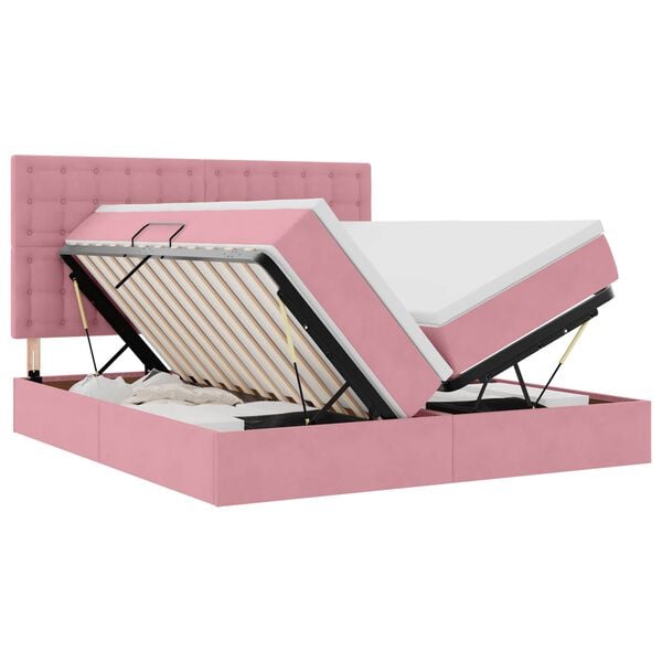 vidaXL Letto con Contenitore con materasso Rosa 200 x 200 cm Velluto