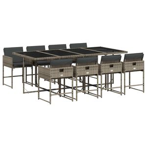 vidaXL Set da Pranzo da Giardino 9 pz con Cuscini in Polyrattan Grigio